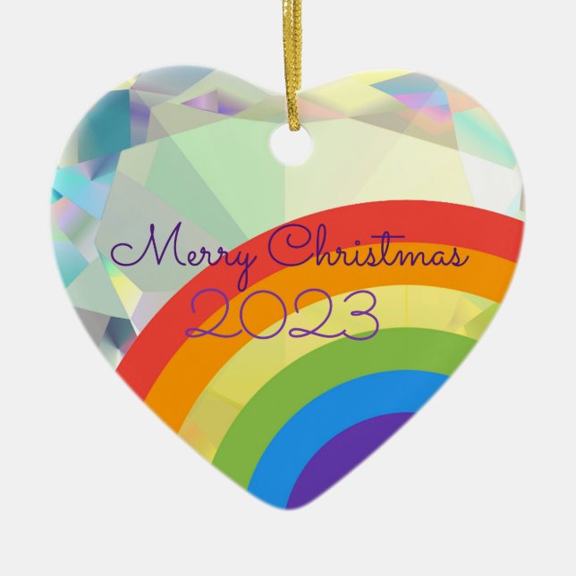 Diamond Heart Rainbow Ceramic Wish Ornament (Front)