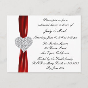 Diamond Heart Red Rehearsal Dinner Invitation