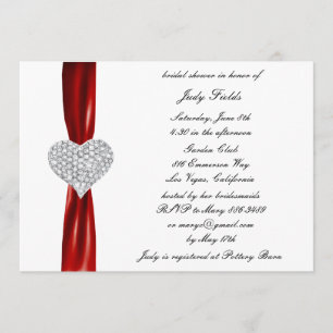 Diamond Heart Red Wedding Bridal Shower Invitation