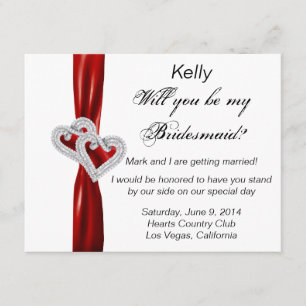 Diamond Heart Red Wedding Bridesmaid Card