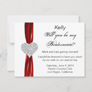 Diamond Heart Red Wedding Bridesmaid Card