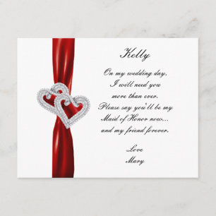 Diamond Heart Red Wedding Maid Of Honour Card