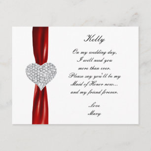 Diamond Heart Red Wedding Maid Of Honour Card