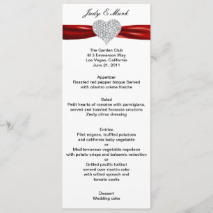 Diamond Heart Red Wedding Menu Card