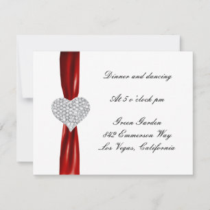 Diamond Heart Red Wedding Reception Card