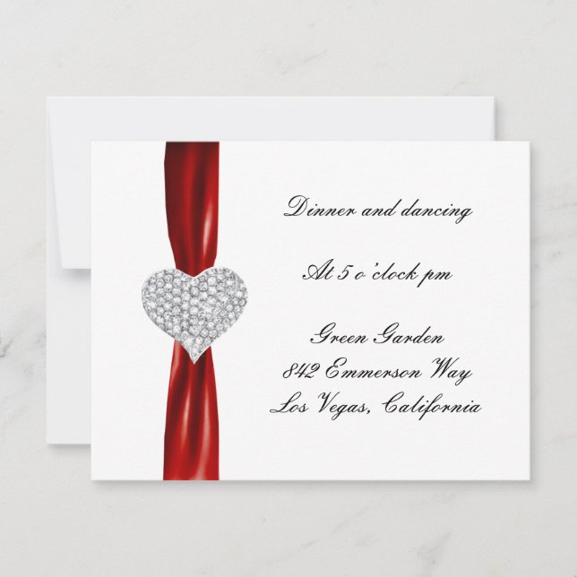 Diamond Heart Red Wedding Reception Card (Front)