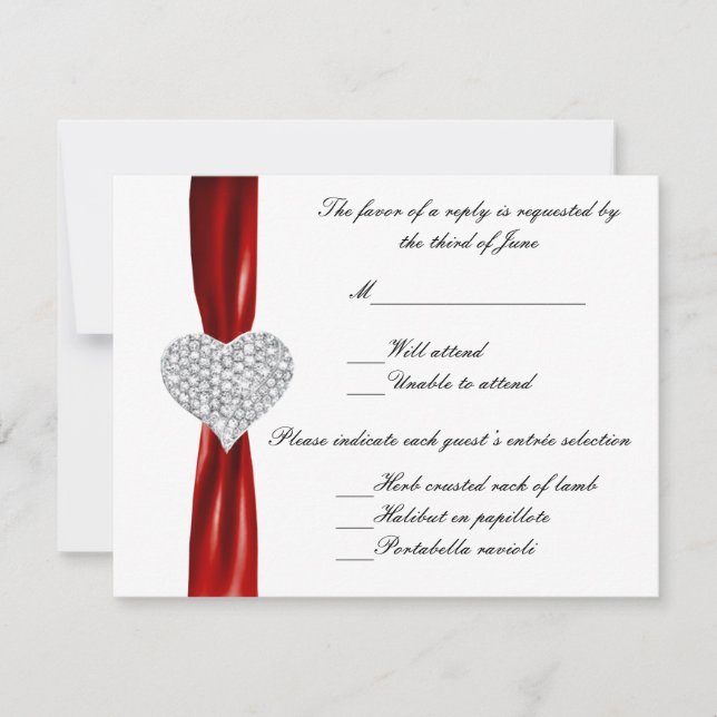 Diamond Heart Red Wedding Response Card (Front)