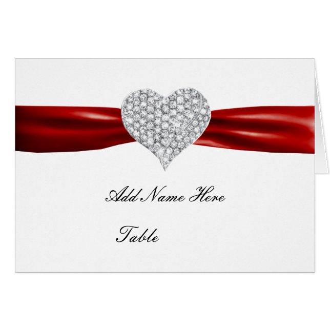 Diamond Heart Red Wedding Table Place Card (Front Horizontal)