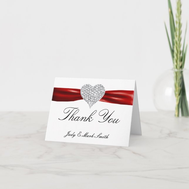Diamond Heart Red Wedding Thank You Card (Front)