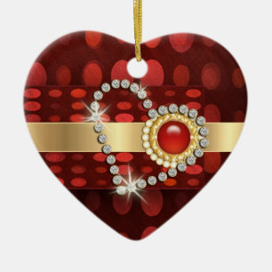 Diamond heart sparkling aqua gems ceramic tree decoration