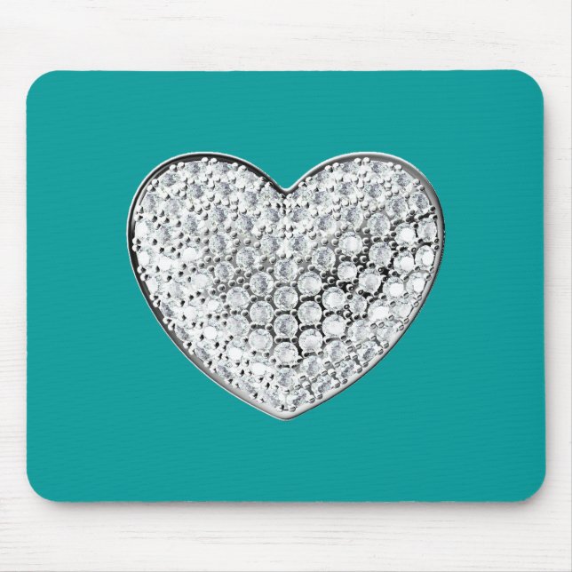 Diamond Heart - teal bg Mouse Mat (Front)