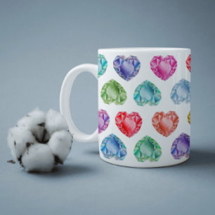 Diamond Heart Watercolor Pattern Cute Pastel Girly Coffee Mug