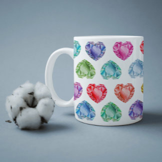 Diamond Heart Watercolor Pattern Cute Pastel Girly Coffee Mug