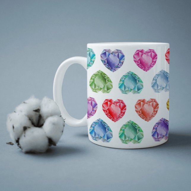 Diamond Heart Watercolor Pattern Cute Pastel Girly Coffee Mug (Creator Uploaded)