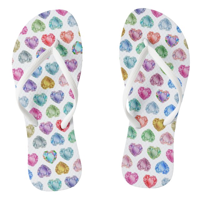Diamond Heart Watercolor Pattern Cute Pastel Girly Flip Flops (Footbed)