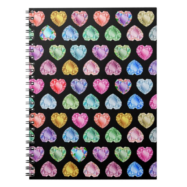 Diamond Heart Watercolor Pattern Cute Pastel Girly Notebook (Front)