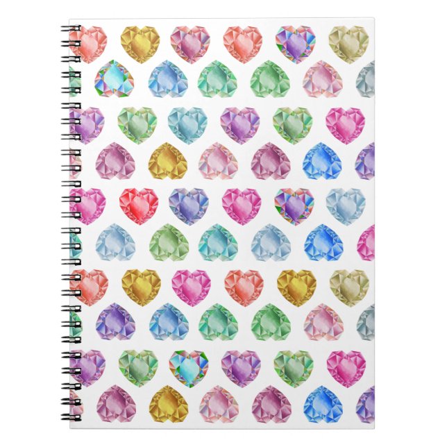 Diamond Heart Watercolor Pattern Cute Pastel Girly Notebook (Front)