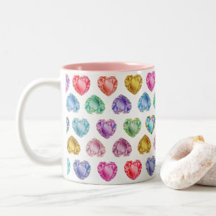 Diamond Heart Watercolor Pattern Cute Pastel Girly Two-Tone Coffee Mug