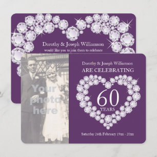 Diamond heart wedding photo 60 years party invites