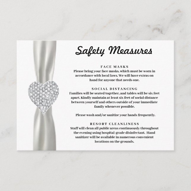 Diamond Heart White Ribbon Safety Measures Enclosure Card (Front)