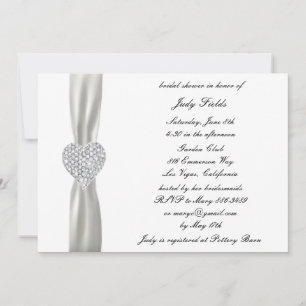 Diamond Heart White Wedding Bridal Shower Invite