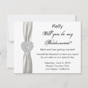 Diamond Heart White Wedding Bridesmaid Card