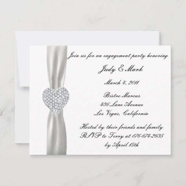 Diamond Heart White Wedding Engagement Party Invit Invitation (Front)