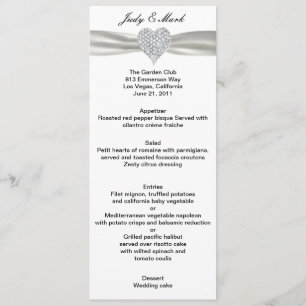 Diamond Heart White Wedding Menu Card