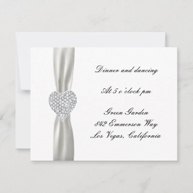 Diamond Heart White Wedding Reception Card (Front)