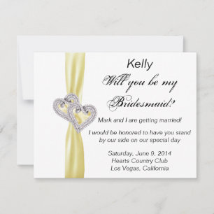 Diamond Heart Yellow Wedding Bridesmaid Card