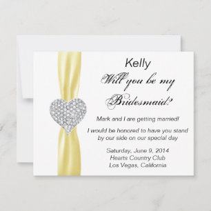 Diamond Heart Yellow Wedding Bridesmaid Card