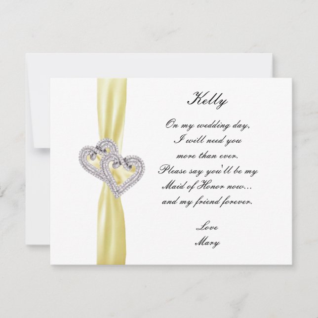 Diamond Heart Yellow Wedding Maid Of Honour Card (Front)