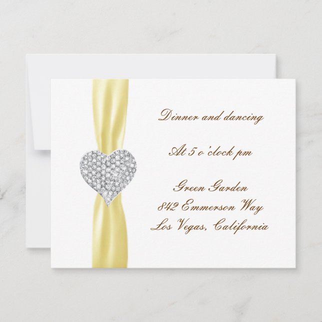 Diamond Heart Yellow Wedding Reception Card (Front)