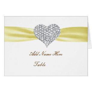 Diamond Heart Yellow Wedding Table Place Card
