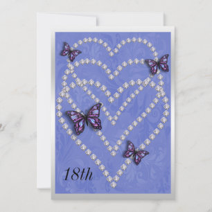 Diamond Hearts & Butterflies 18th Birthday Invitation
