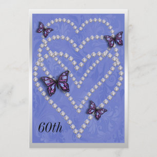 Diamond Hearts & Butterflies 60th Birthday Invitation