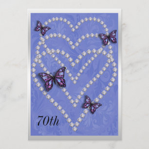 Diamond Hearts & Butterflies 70th Birthday Invitation