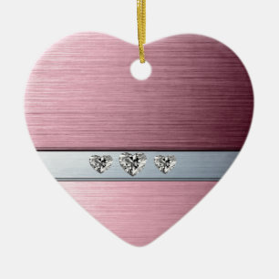 diamond hearts on light pink silvery background ceramic tree decoration