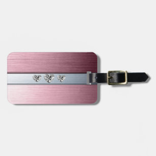 diamond hearts on light pink silvery background luggage tag