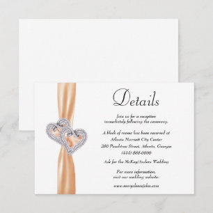 Diamond Hearts Orange Ribbon Wedding Details Enclosure Card