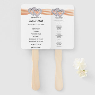 Diamond Hearts Orange Wedding Program Fans