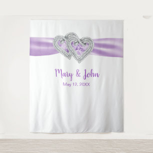 Diamond Hearts Purple Ribbon Wedding Backdrop Tapestry