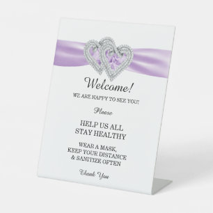 Diamond Hearts Purple Ribbon Wedding Safety Pedestal Sign