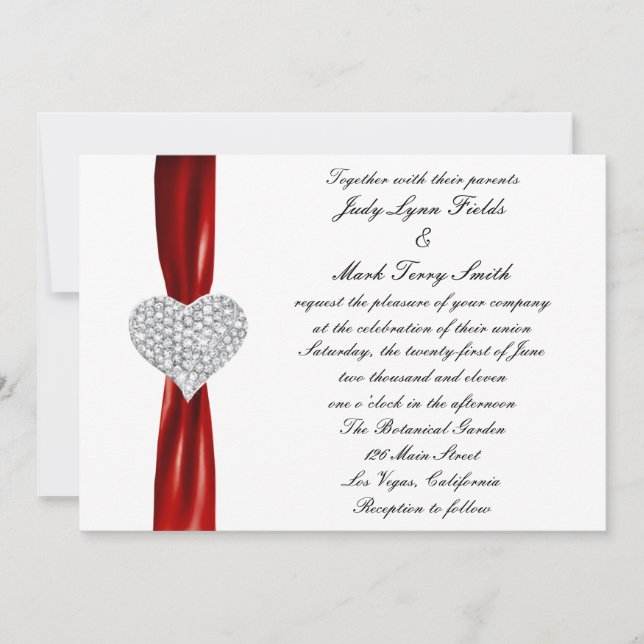 Diamond Hearts Red Wedding Invitation (Front)