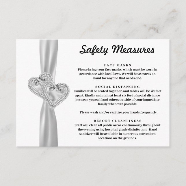 Diamond Hearts White Ribbon Safety Measures Enclosure Card (Front)