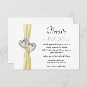 Diamond Hearts Yellow Ribbon Wedding Details Enclosure Card
