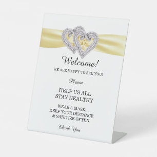 Diamond Hearts Yellow Ribbon Wedding Safety  Pedestal Sign