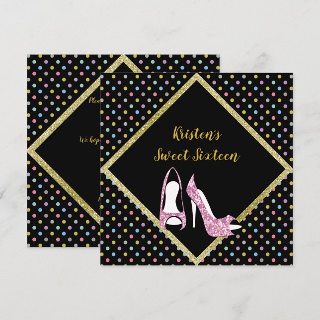 DIAMOND HIGH HEEL SWEET  SIXTEEN INVITATION SPOT (Front/Back)