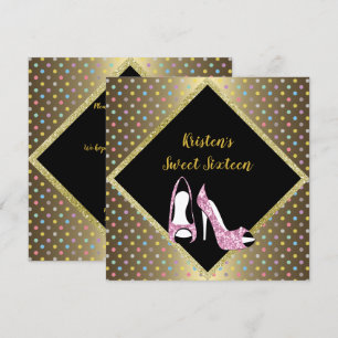 DIAMOND HIGH HEEL SWEET SIXTEEN SPOT Gold Invitation