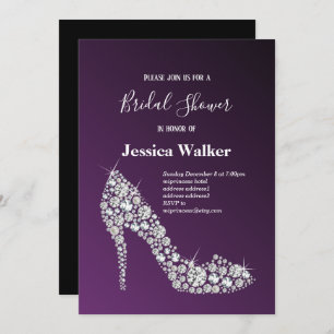 diamond high heels purple elegant bridal shower invitation